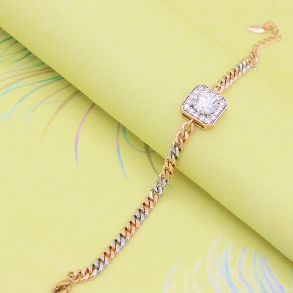 "Two-Tone Chain Bracelet with Sparkling Centerpiece, XPBL0787 - Picture 5 of 13